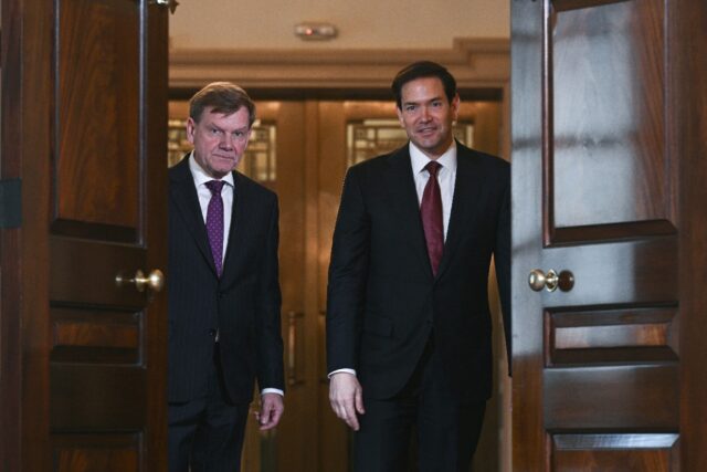 US Secretary of State Marco Rubio (R) meets German Foreign Minister Johann Wadephul at the