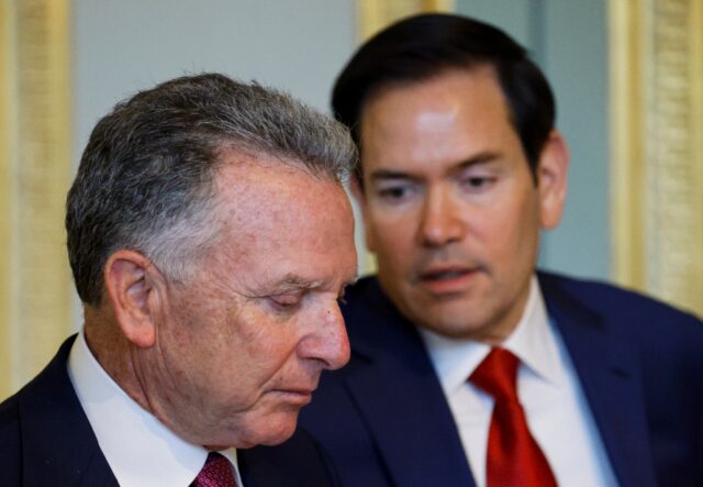 US Special Envoy Steve Witkoff listens to US Secretary of State Marco Rubio during a meeti