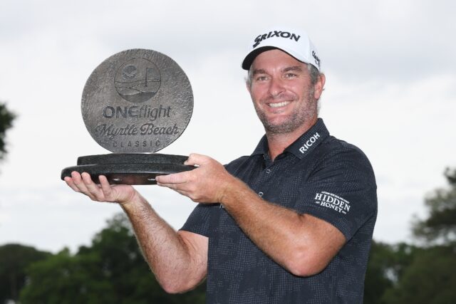New Zealand's Ryan Fox celebrates his victory in the PGA Tour Myrtle Beach Classic