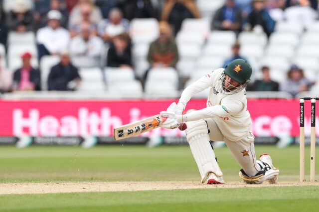 Zimbabwe's Sean Williams falls lbw to Shoaib Bashir in a one-off Test against England at T