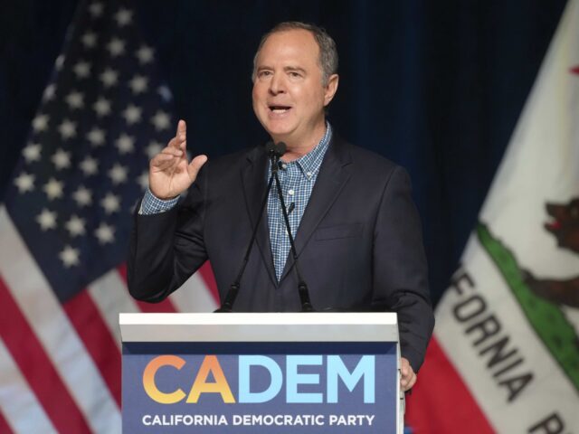 Sen. Adam Schiff, D-Calif., speaks at the California Democratic Party's 2025 State Co