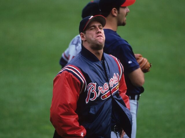 Baseball: NLCS Playoffs: Atlanta Braves John Rocker (49) upset during game vs New York Met