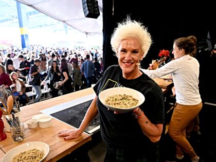 NEW YORK, NEW YORK - OCTOBER 15: Anne Burrell makes a culinary presentation during the Foo