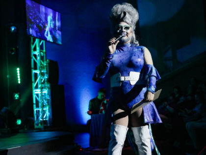 Show host Maleka Mystika speaks to the crowd during the annual drag show, Draggieland, at