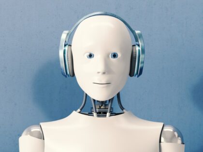 Robot wearing headphones.