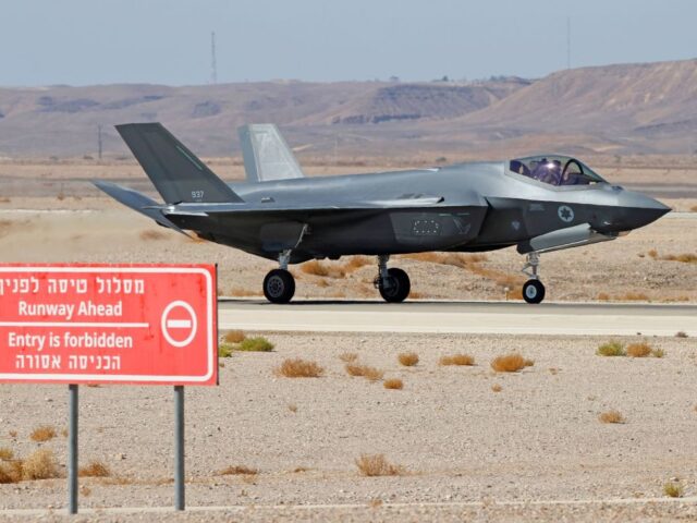 An Israeli air force F-35 fighter lands during the "Blue Flag" multinational air