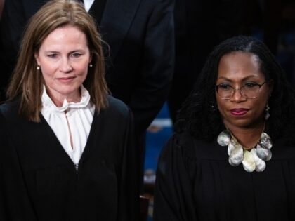 UNITED STATES - FEBRUARY 7: Supreme Court Justices Amy Coney Barrett, left, and Ketanji Br