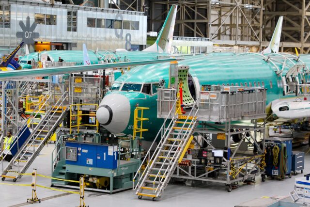 AEROSPACE-INDUSTRY-TRANSPORT-AVIATION-ACCIDENT-INVESTIGATION-TRAINING-BOEING Boeing 737 MAX aircraft are assembled at the Boeing Renton Factory in Renton, Washington,