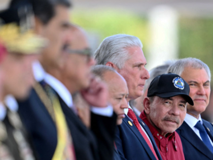 Nicaragua's President Daniel Ortega (2nd-R) looks on next to Cuba's President Miguel Dáz-
