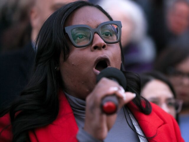 We Choose To Fight: Nobody Elected Elon Rally WASHINGTON, DC - FEBRUARY 04: Rep. LaMonica McIver (D-NJ) speaks during the We Choose To F