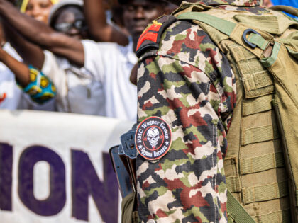 A general view of a patch with the logo of the private mercenary group Wagner on the unifo
