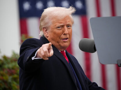 U.S. President Donald Trump gestures while speaking during a “Make America Wealthy Again