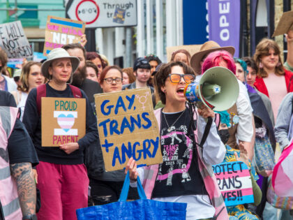FALMOUTH, ENGLAND - MAY 17: Transgender activists and allies march through the streets of