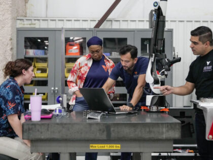 HOUSTON, TX - MAY 22: Venus Aerospace manufacturing engineers work on the Rotating Detonat