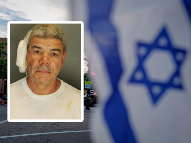 TOPSHOT-US-ATTACK-ISRAEL-DEMONSTRATION-PALESTINIANS-CONFLICT-POLITICS-POLICE An Israeli flag is fixed to a street sign as police stand by off Pearl Street on the scene