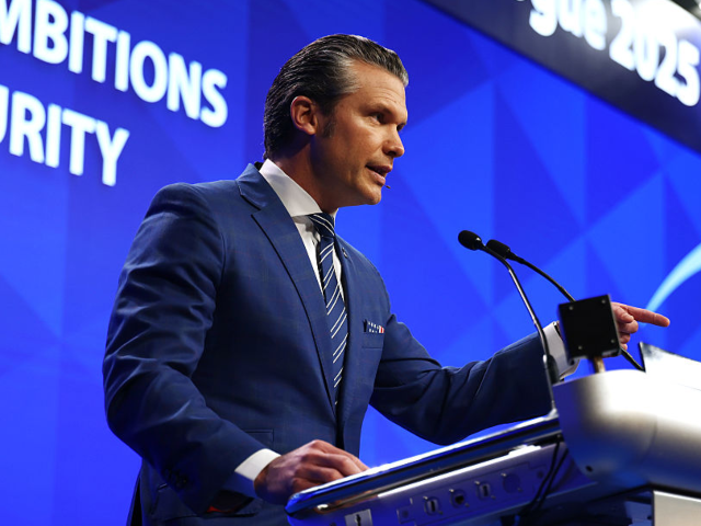 GettyImages-2217892532 SINGAPORE, SINGAPORE - MAY 31: U.S. Secretary of Defense Pete Hegseth speaks in the first