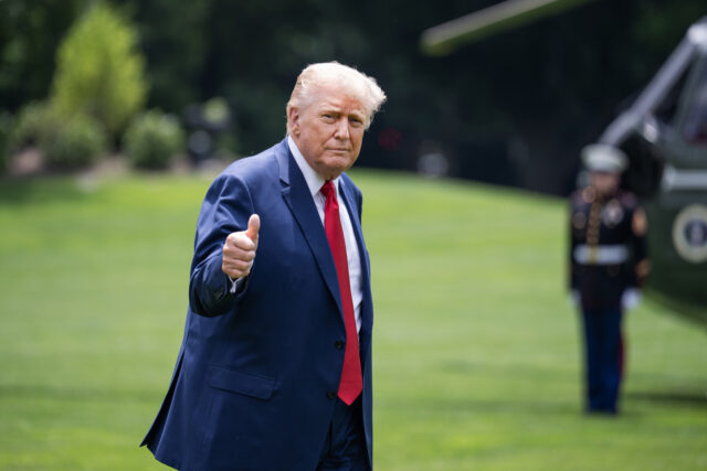 UNITED STATES - JUNE 9: President Donald Trump arrives to South Lawn of the White House fr