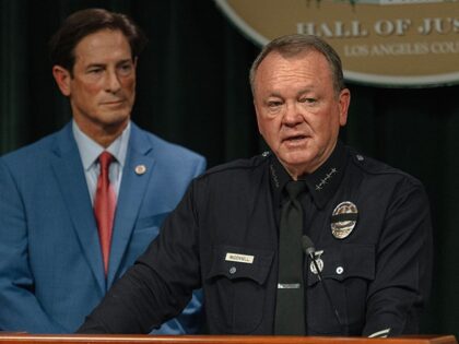 LOS ANGELES, CALIFORNIA - JUNE 11: Los Angeles Police Chief Jim McDonnell speaks at a news