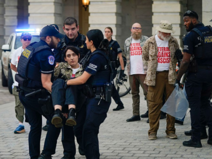 WASHINGTON, DC - JUNE 13: U.S. Capitol Police react to demonstrators breaching a U.S. Capi