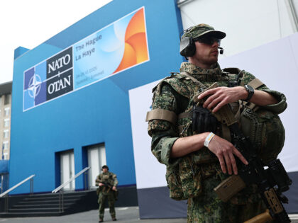 Security measuers at the venue of the NATO Summit in The Hague, Netherlands on June 24, 20