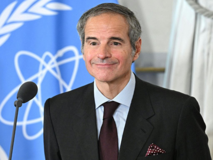 Director General of the International Atomic Energy Agency (IAEA) Rafael Grossi gives a st