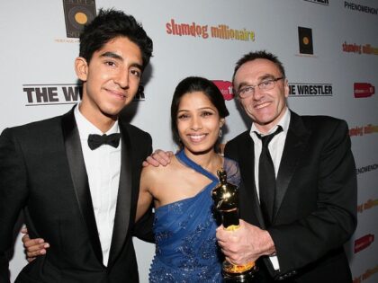 Actors Dev Patel, Freida Pinto and director Danny Boyle attend the Official "Slumdog Milli