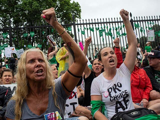 Abortion-rights activists shout slogans My Body My Choice in front of the White House duri