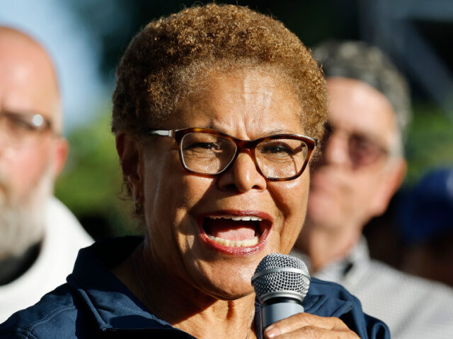 Los Angeles Mayor Karen Bass speaks at a candlelight vigil on June 10, 2025 in Los Angeles