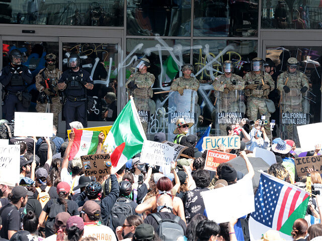 Los-Angeles-CA-June-9-2025-National-Guard-getty Violent - Los Angeles, CA June 9, 2025 National Guard stood in front of the federal buildi