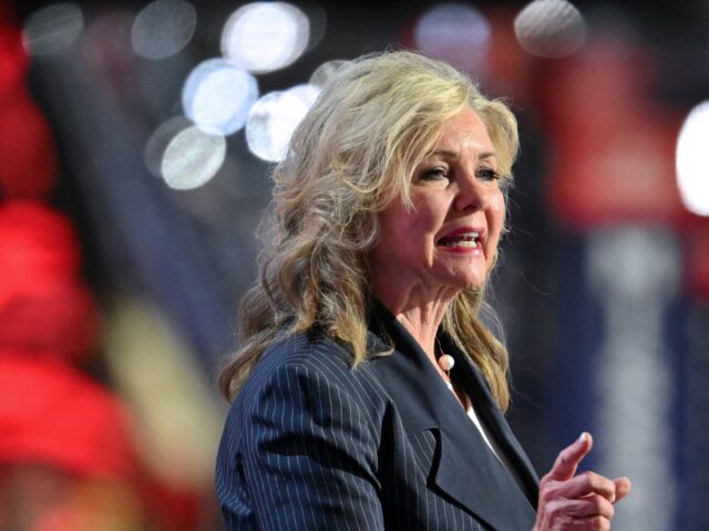 Tennessee Senator Marsha Blackburn speaks during the first day of the 2024 Republican Nati