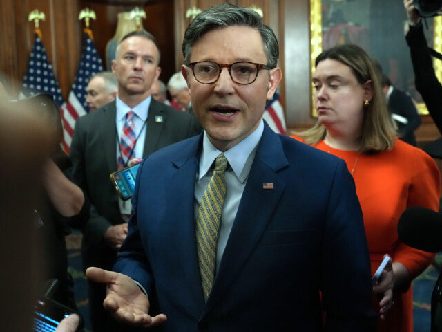 Speaker of the House Mike Johnson (R-LA) delivers a statement on the Israeli museum shooti