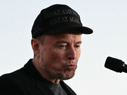 Tesla CEO Elon Musk speaks on stage during a campaign rally with former US President and R