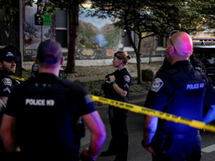 BOULDER, COLORADO - JUNE 1: Police set up a road block into downtown following an incident