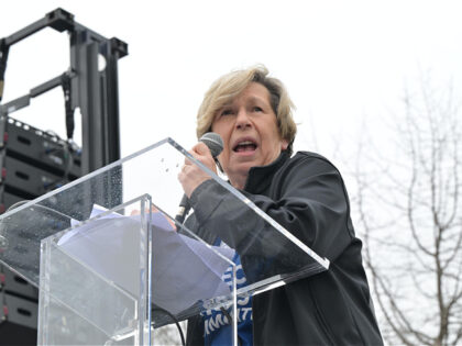 PHILADELPHIA, PENNSYLVANIA - APRIL 05: Randi Weingarten speaks during the "Hands Off!" Nat