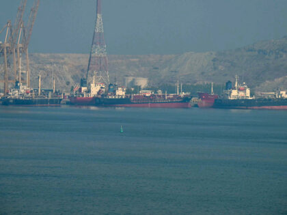 Tankers are seen at the Khor Fakkan Container Terminal, the only natural deep-sea port in