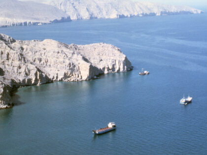 This file photo from around 1980 shows the Strait of Hormuz, a crucial 20-mile-wide sea li