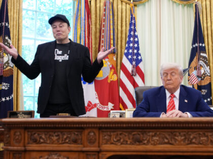 Tesla CEO Elon Musk speaks alongside U.S. President Donald Trump to reporters in the Oval