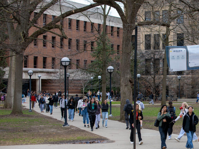 University of Michigan students walk on the UM campus on April 3, 2025 in Ann Arbor, Michi