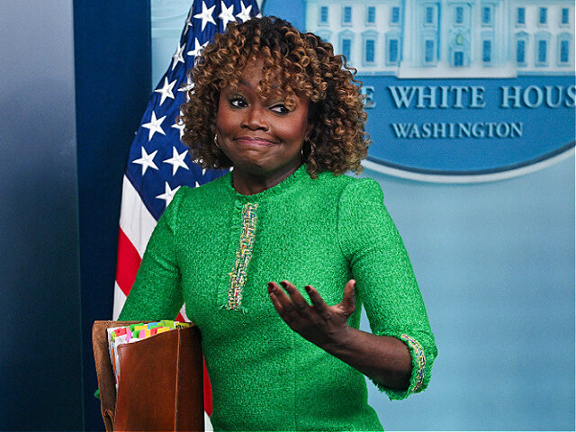 White-House-press-secretary-Karine-Jean-Pierre-Jan15-25-getty White House press secretary Karine Jean-Pierre reacts at the end of what is expected to be