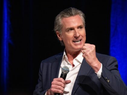 East Los Angeles, CA - February 26:Gov. Gavin Newsom speaks with Economic Development Corp