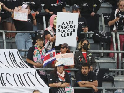 LOS ANGELES, CALIFORNIA - JUNE 14: Fans of Angel City FC show banners during the NWSL matc