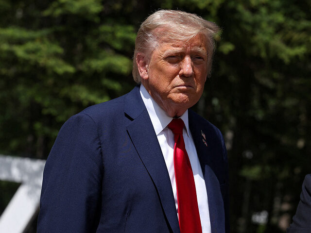 june16-25-donald-trump-g7-gettyimages US President Donald Trump speaks to reporters with the British prime minister (out of fram