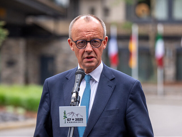 German Chancellor Friedrich Merz gives a statement at the end of the Group of Seven (G7) S