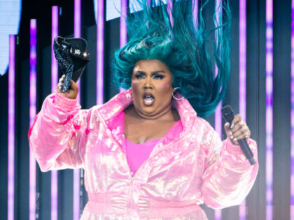 SOMERSET - JUNE 24: Lizzo performs on the Pyramid Stage on Day 4 of Glastonbury Festival 2