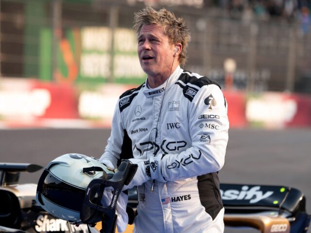 movie F1 US actor Brad Pitt performs during the recording of a scene for his new film “F1” dire
