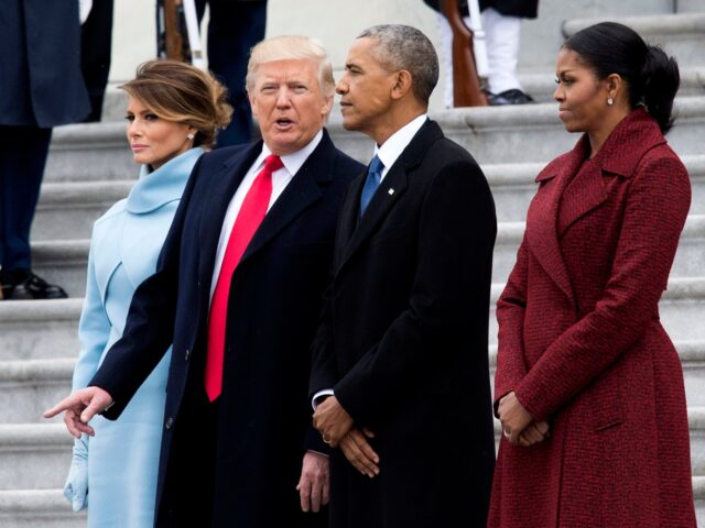 trump and obama together WASHINGTON, DC - JANUARY 20: President Donald Trump (2nd-L) First Lady Melania Trump (L),