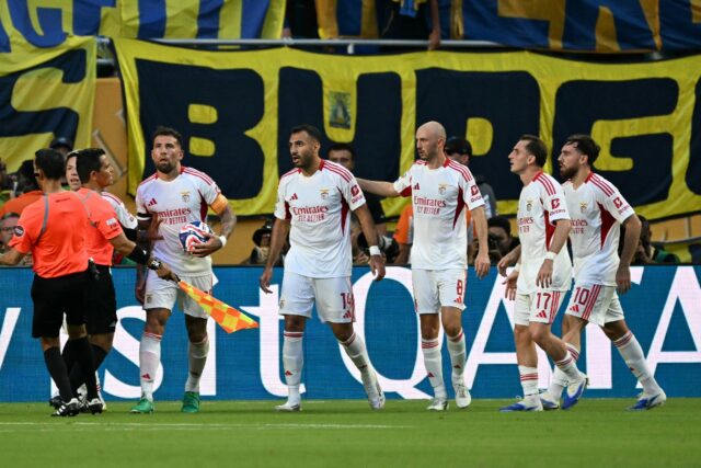 Benfica's Argentine defender Nicolas Otamendi after a late equaliser secures a 2-2 draw ag