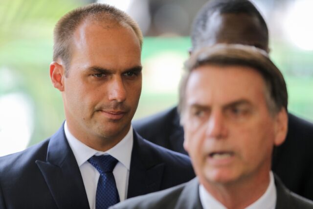 Brazilian police questioned ex-president Jair Bolsonaro (R) about his son Eduardo Bolsona