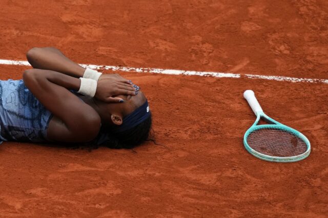 Coco Gauff celebrates winning her second Grand Slam title at the French Open