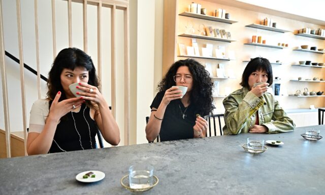 Customers sip matcha beverages at Kettl Tea in Los Angeles' Los Feliz neighborhood
